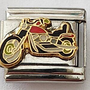 Motorcycle Biker Italian Charm 9mm Modular 18K Gold/Enamel Casa D'Oro Italy NEW